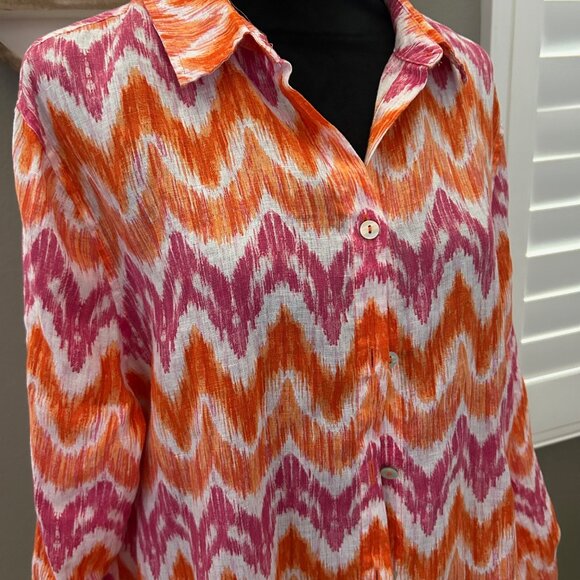 CHICO'S Womens Multicolor Linen Tunic Long Sleeve No Iron Shirt Dress SZ3/US XL - Picture 4 of 7